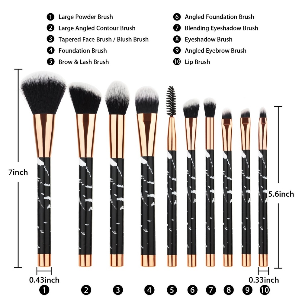 Kate Marble 10 pcs Makeup Brushes (Black)